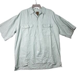 Bruno Mens 100% Linen Short Sleeve Button Down Shirt Sage Green Relaxed Medium